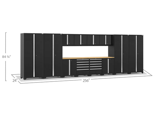 Pro Series 14 Piece Cabinet Set with Lockers, Base, Wall, Tool Drawer Cabinets and 56 in. Worktop