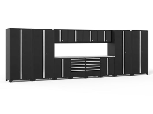 Pro Series 14 Piece Cabinet Set with Lockers, Base, Wall, Tool Drawer Cabinets and 56 in. Worktop