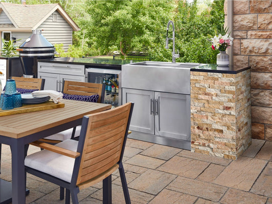 Outdoor Kitchen Signature Series 9 Piece Cabinet Set With Kamado, Platinum Grill and Grill Cabinet