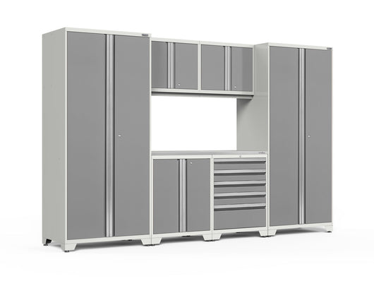 Pro Series 7 Piece Cabinet Set with Base, Wall, Tool Drawer Cabinet, Lockers and 56 in. Worktop