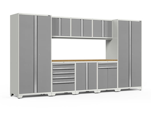 Pro Series 9 Piece Cabinet Set with Wall, Base, Tool Drawer, Multi-Function Cabinet, Lockers, and 84 in. Worktop