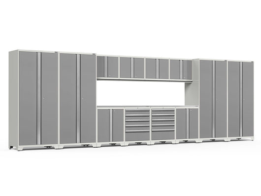 Pro Series 14 Piece Cabinet Set with Lockers, Base, Wall, Tool Drawer Cabinets and 56 in. Worktop