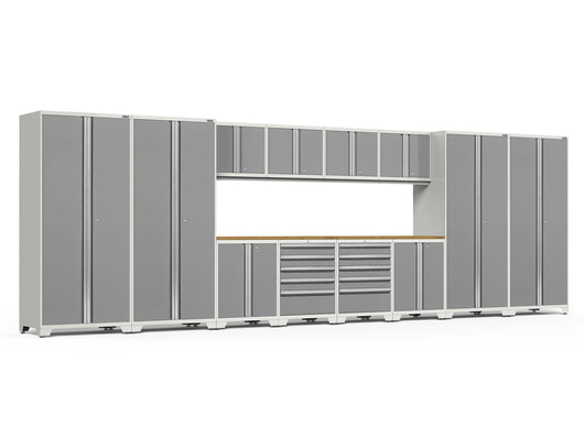 Pro Series 14 Piece Cabinet Set with Lockers, Base, Wall, Tool Drawer Cabinets and 56 in. Worktop