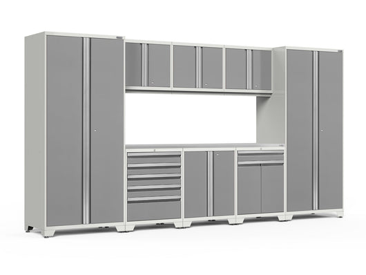 Pro Series 9 Piece Cabinet Set with Wall, Base, Tool Drawer, Multi-Function Cabinet, Lockers, and 84 in. Worktop