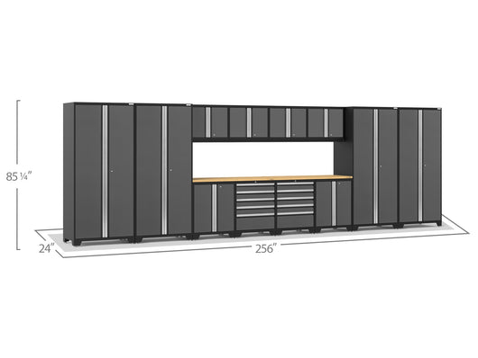 Pro Series 14 Piece Cabinet Set with Lockers, Base, Wall, Tool Drawer Cabinets and 56 in. Worktop
