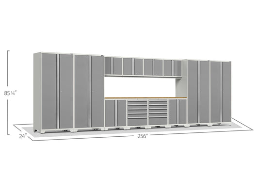 Pro Series 14 Piece Cabinet Set with Lockers, Base, Wall, Tool Drawer Cabinets and 56 in. Worktop
