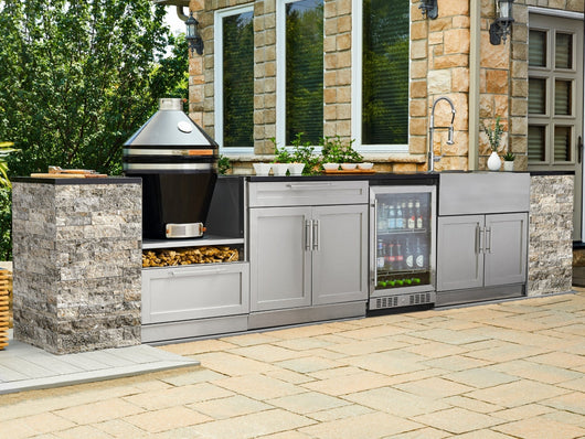 Outdoor Kitchen Signature Series 9 Piece Cabinet Set With Kamado, Platinum Grill and Grill Cabinet