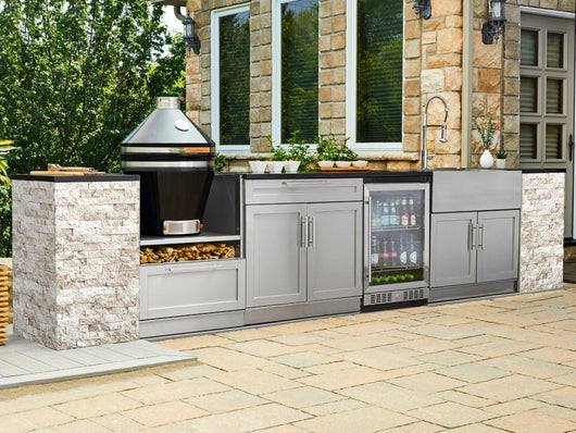 Outdoor Kitchen Signature Series 9 Piece Cabinet Set With Kamado, Platinum Grill and Grill Cabinet
