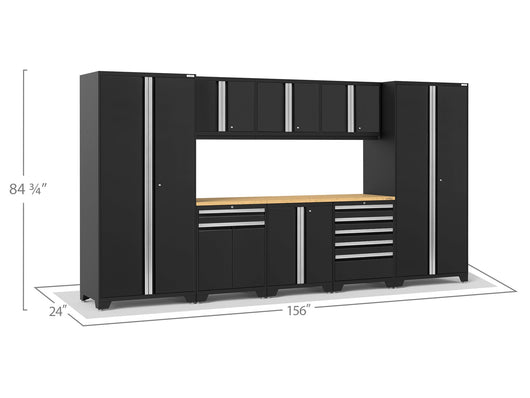 Pro Series 9 Piece Cabinet Set with Wall, Base, Tool Drawer, Multi-Function Cabinet, Lockers, and 84 in. Worktop