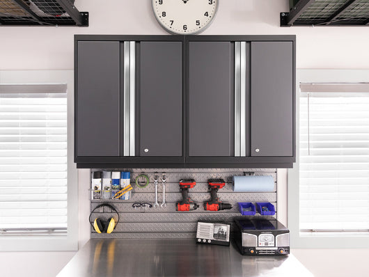 Pro Series 9 Piece Cabinet Set with Wall, Base, Tool Drawer, Multi-Function Cabinet, Lockers, and 84 in. Worktop