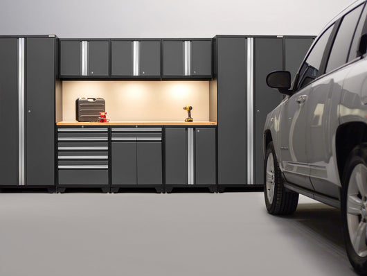 Pro Series 14 Piece Cabinet Set with Lockers, Base, Wall, Tool Drawer Cabinets and 56 in. Worktop