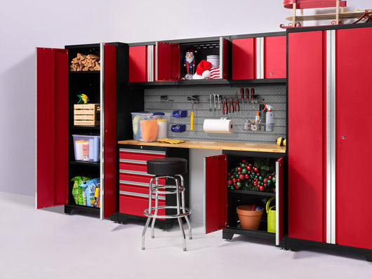 Pro Series 14 Piece Cabinet Set with Lockers, Base, Wall, Tool Drawer Cabinets and 56 in. Worktop
