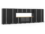 Pro Series 14 Piece Cabinet Set with Lockers, Base, Wall, Tool Drawer Cabinets and 56 in. Worktop