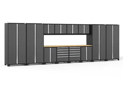 Pro Series 14 Piece Cabinet Set with Lockers, Base, Wall, Tool Drawer Cabinets and 56 in. Worktop