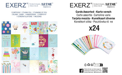 ARTME 24 Assorted Greeting Cards Multipack - Birthday, Thank You, Thinking Of You, New Baby, Anniversary, Sympathy, Congratulations, Wedding, Blank