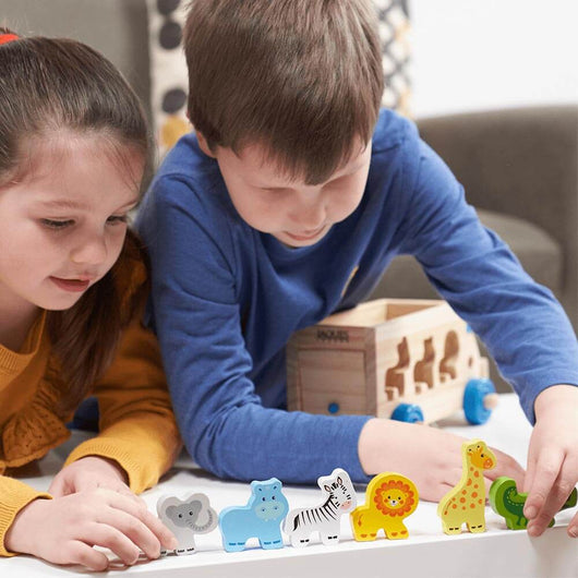 Safari Animals Toy - Wood Car Toy