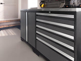 Pro Series 14 Piece Cabinet Set with Lockers, Base, Wall, Tool Drawer Cabinets and 56 in. Worktop
